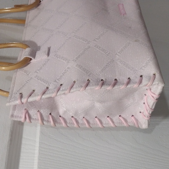 Samantha Thavasa Pink Quilted Tote Bag – Tan Wooden Handle Handbag Accessories - Picture 8 of 17
